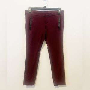 Banana Republic Sloan Maroon Chevron Printed Pants w/ Black Leather Accent